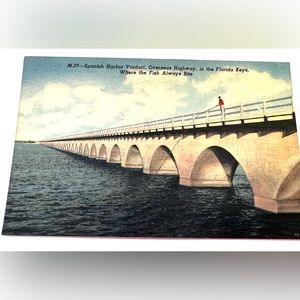 Spanish Harbor Viaduct Florida Keys Vintage Linen Postcard Unposted